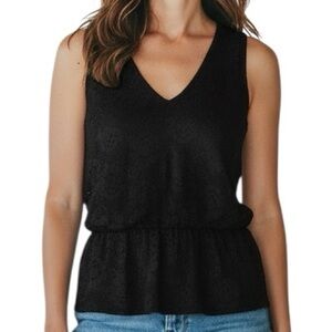 NWT WHBM Black Lace Detail Sleeveless V-Neck Elastic Waist Lined Top Size Small
